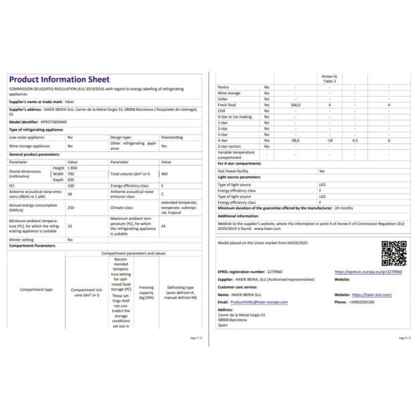 Haier HPR5718ENMX E Enerji Sınıfı 464 Lt No Frost Buzdolabı