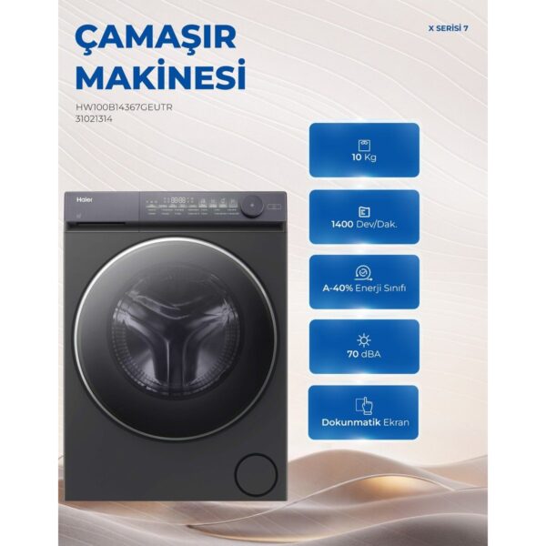 Haier HW100B14367GEUTR 10 kg Wi-Fi Bağlantılı 1400 Devir Çamaşır Makinesi