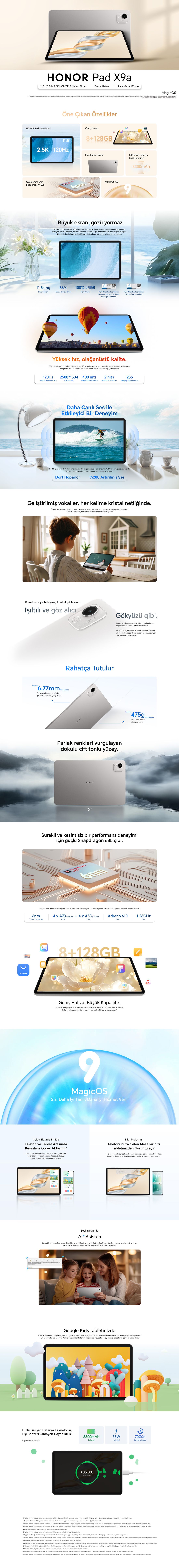 HONOR Pad X9A 8gb 256GB Wi-Fi 11.5 Inç IPS Uzay Gri Tablet -Uzay Grisi
