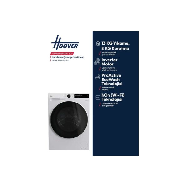 Hoover Hbwr 4138BL10-17 13 kg Yıkama 8 kg Kurutma Wi-Fi Bağlantılı 1400 Devir Çamaşır Makinesi