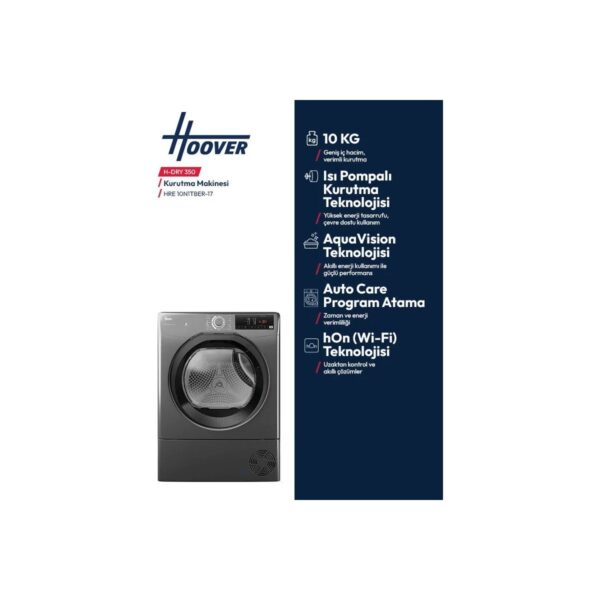 Hoover HRE 10N1TBER-17 10 kg Wi-Fi Bağlantılı Isı Pompalı Kurutma Makinesii