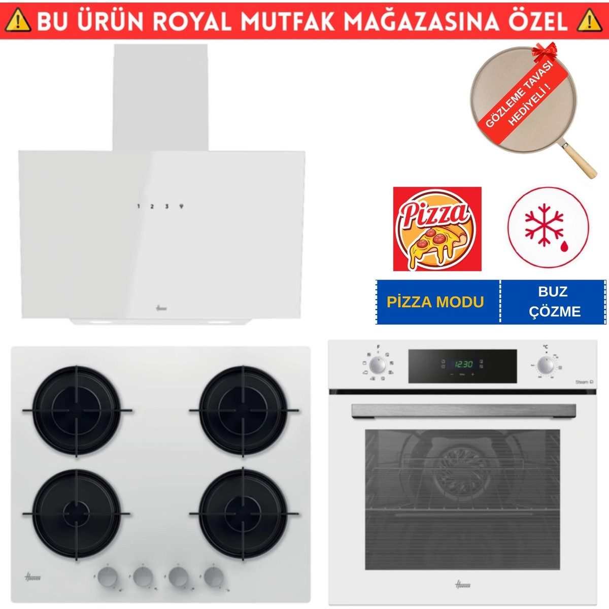 Hoover Roma / Beyaz Cam Dijital Turbo Ankastre Set (HO3158W+ HVW6MW +HDG6C1GWTK) HBCV0000GKXVR2