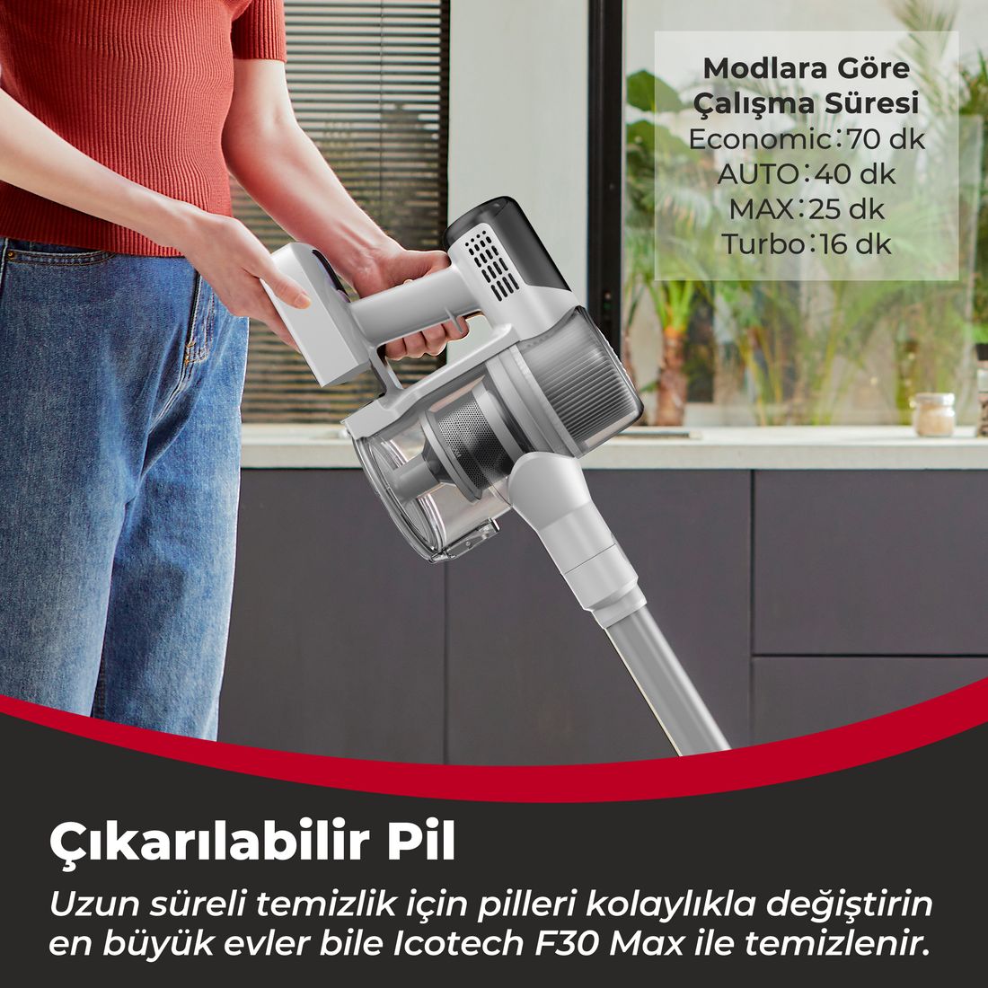 Icotech F30 Max 38KPA Greeneye Lazer Teknoloji Şarjlı Dikey Süpürge