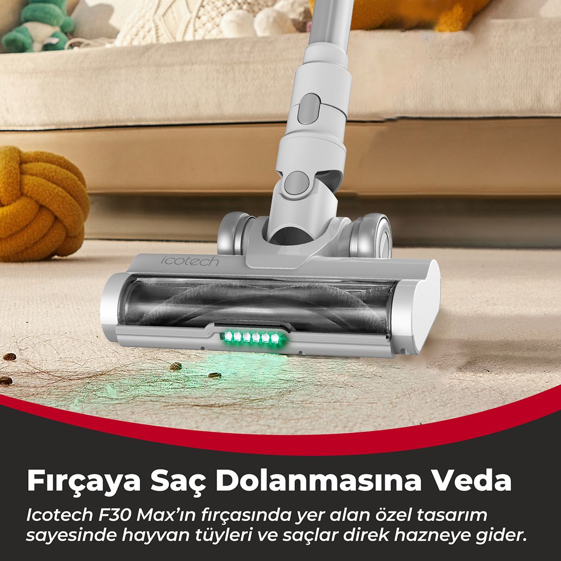 Icotech F30 Max 38KPA Greeneye Lazer Teknoloji Şarjlı Dikey Süpürge