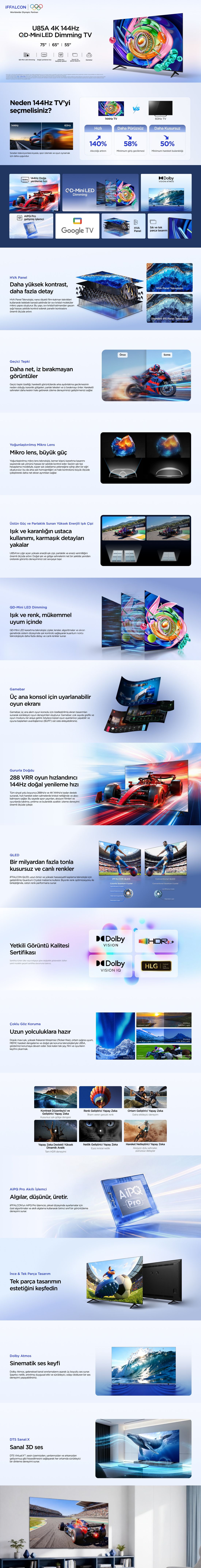 iFFALCON 55U75A 55'' 139 Ekran Uydu Alıcılı 4K Ultra HD Google QLED TV