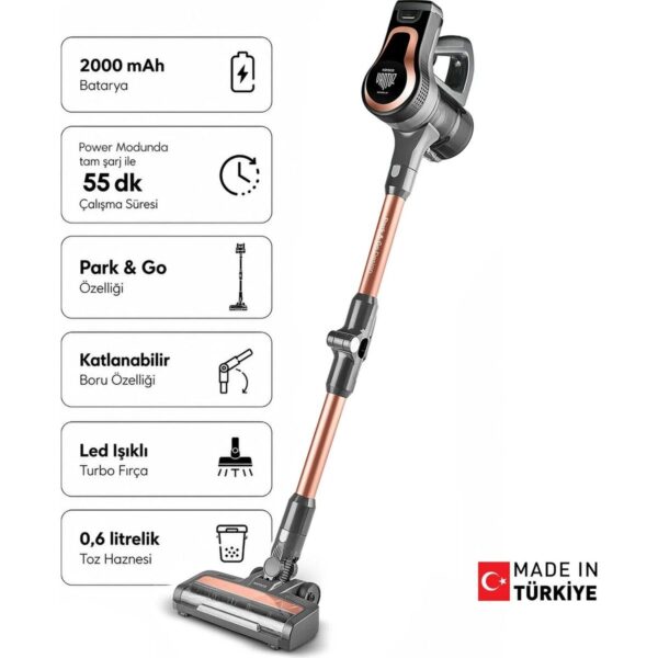 Karaca Power Up Pro 25 Watt Dik Süpürge Bakır Renk 0,6 Litre Toz Haznesi ile Güçlü Emiş