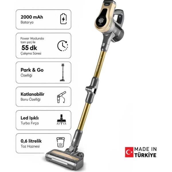 Karaca Power Up Pro 350 W Dik Süpürge Altın Renk HEPA Filtreli 0,6 L Toz Haznesi ile Güçlü Temizlik