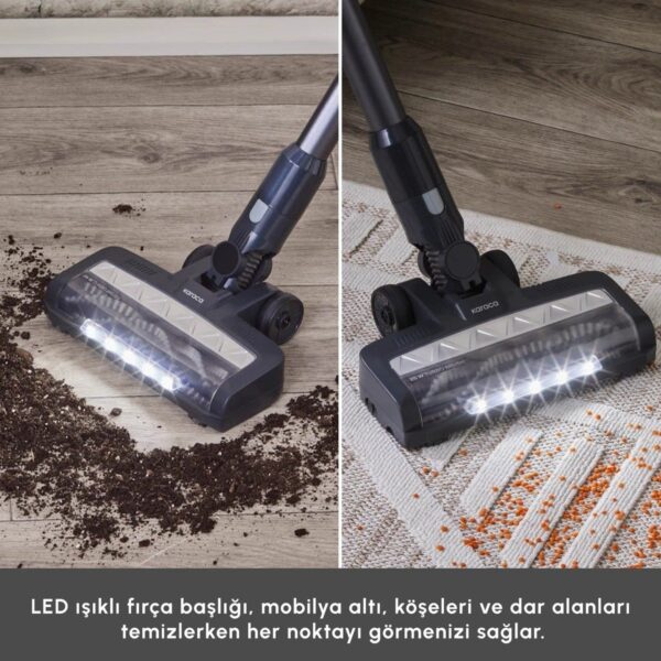 Karaca Vantuz Power Up Max Dikey Süpürge Silver 0,6 L Toz Haznesi ile Turbo Başlık Özellikli