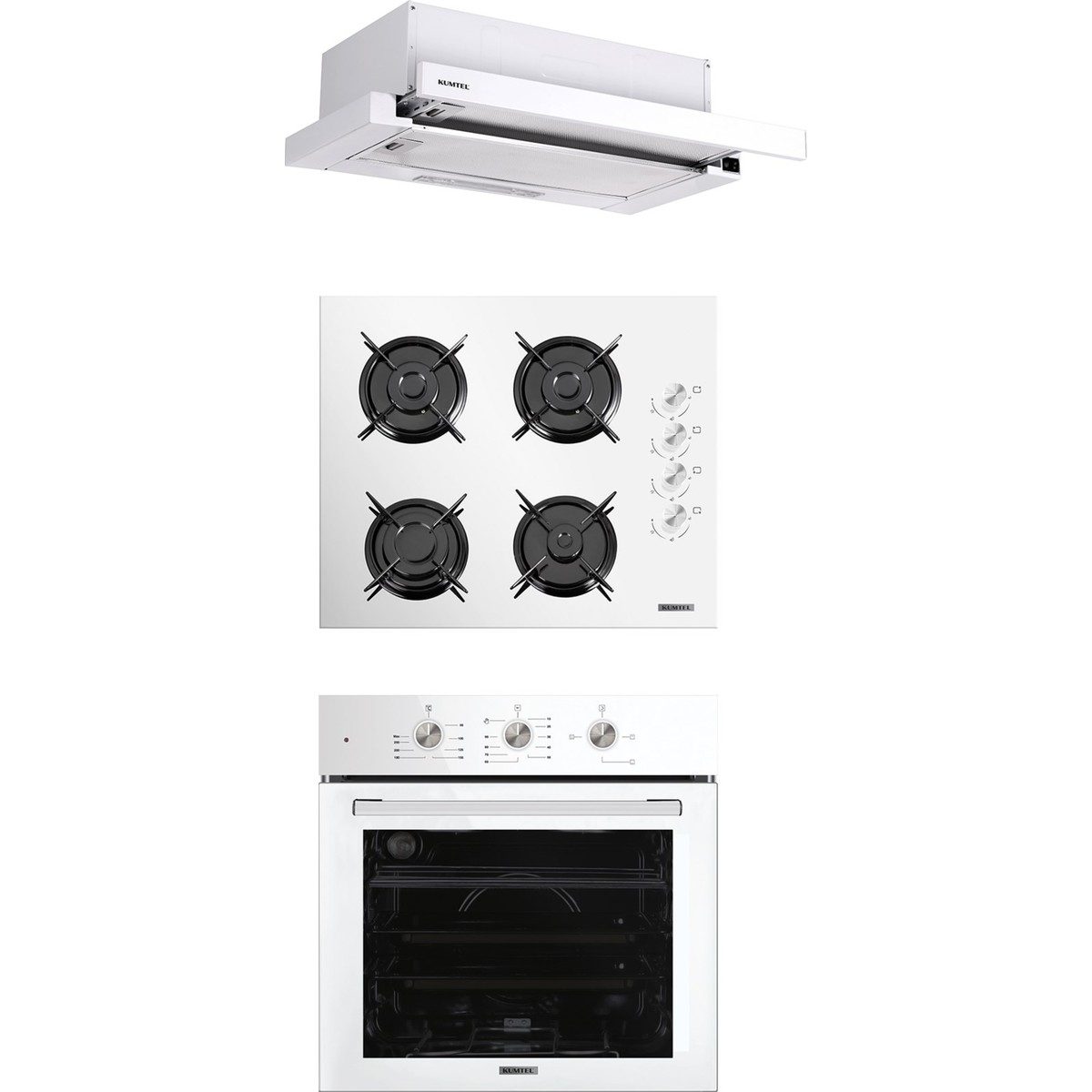 Kumtel Beyaz Aspiratörlü Dizayn Ankastre Set B66-S2 (MT) + KO-40TAHDF + DS6-905W) Modern Tasarım Gazlı Ocak ve A+ Enerji Sınıfı Fırın HBCV00002KAQK7
