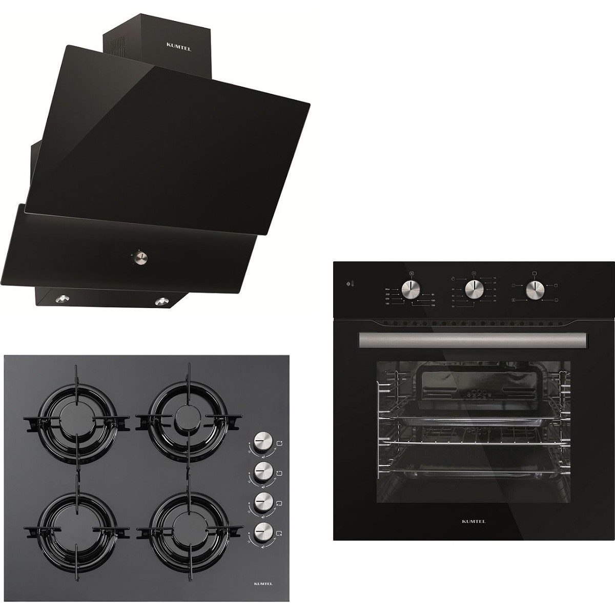Kumtel Black Argento Button 3'lü Cam Ankastre Set A+ Enerji Sınıfı Siyah Renk Modern Tasarım HBV00000PWMPV