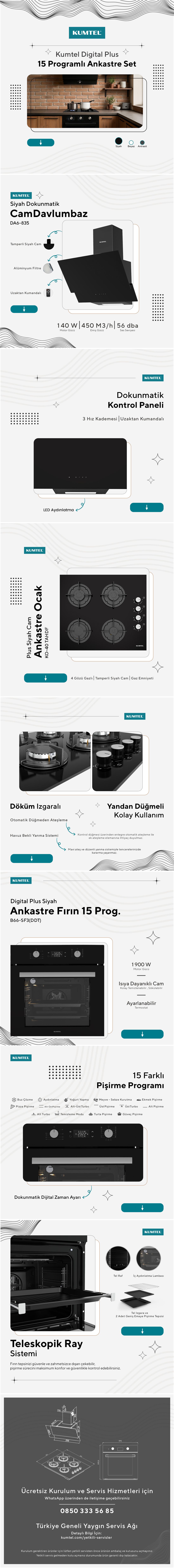 Kumtel Digital Plus 15 Programlı Dokunmatik Siyah Cam Ankastre Set