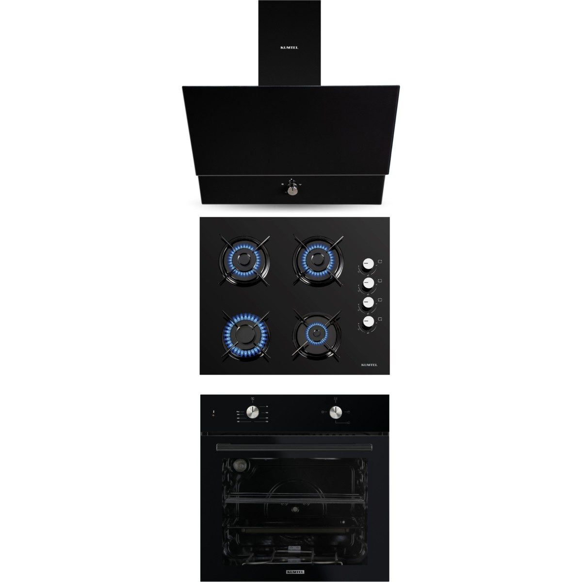 Kumtel Home Siyah Cam Ankastre Set (DA6-830 Davlumbaz + KO-40 TAHDF Ocak+ B66-S2 Fırın) HBV00000XXH0B