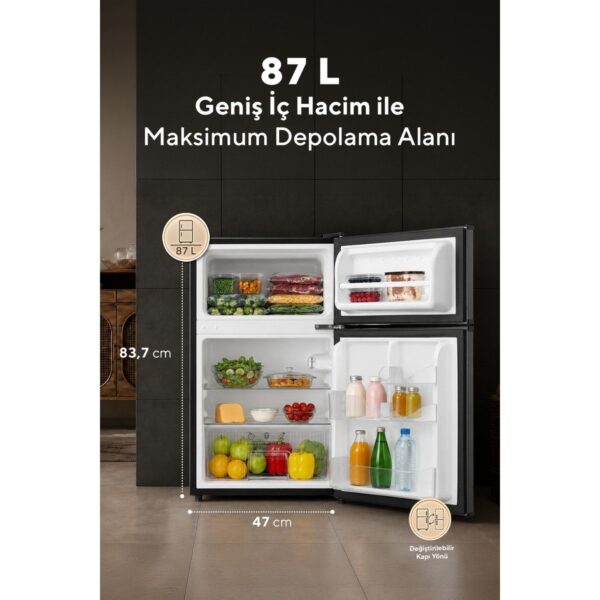 Kumtel HTMF-90EB 87 L Çift Kapılı Mini Buzdolabı – Siyah