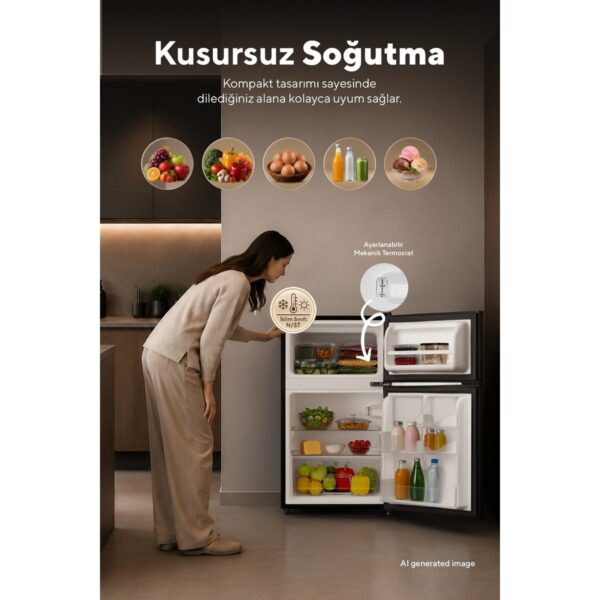 Kumtel HTMF-90EB 87 L Çift Kapılı Mini Buzdolabı – Siyah