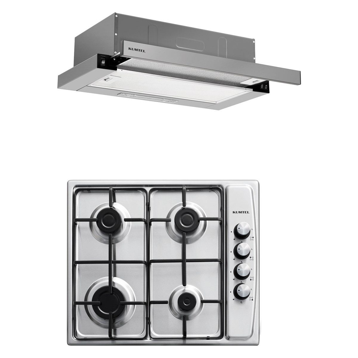 Kumtel Inox 2 Li Ankastre Set (Ocak-Aspiratör) 4 Gözü Gazlı Modern Mutfak Uyumlu HBCV00002LLLSY