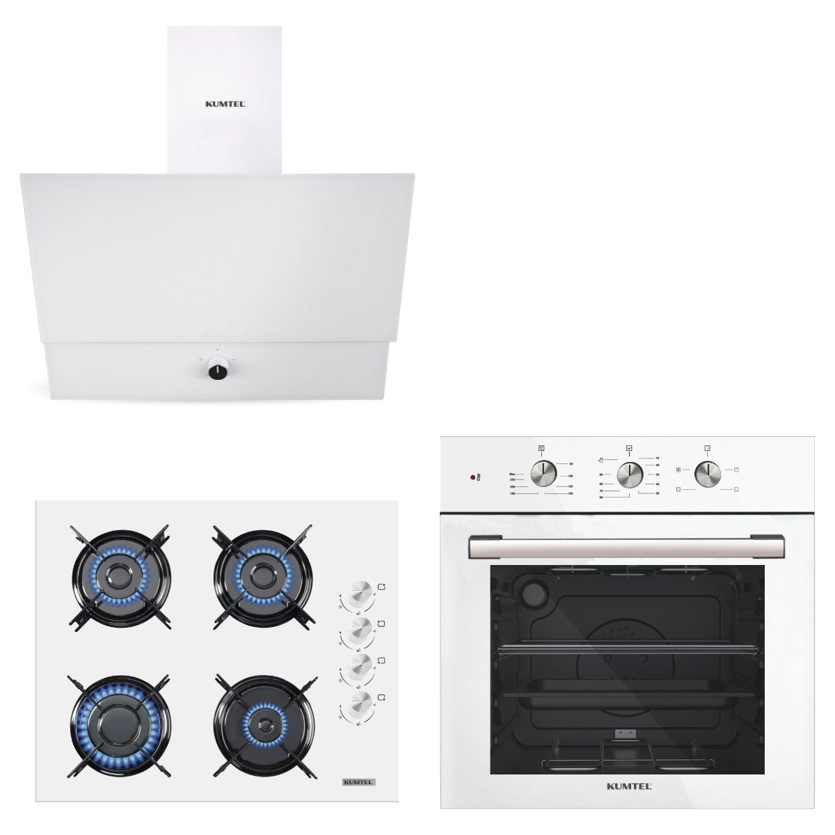 Kumtel Kristal Beyaz Cam Ankastre Set (DA6-830 Davlumbaz + KO-40 TAHDF Ocak + B66-SF2 Fırın) HBV00000XXH0H