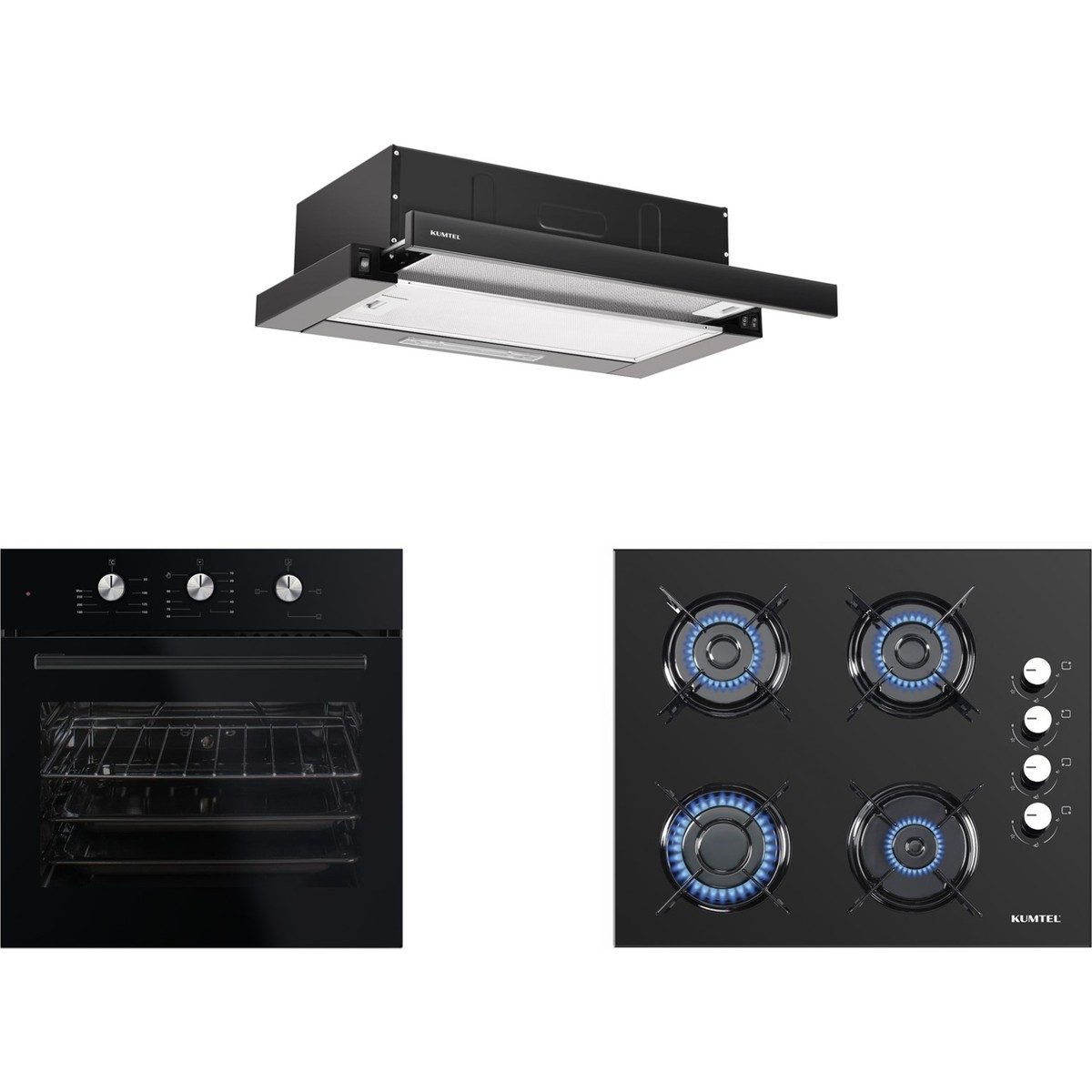 Kumtel Siyah Aspiratörlü Dizayn Ankastre Set (B66-S2 (MT) + KO-40TAHDF + DS6-905S) HBCV00002KB1LV