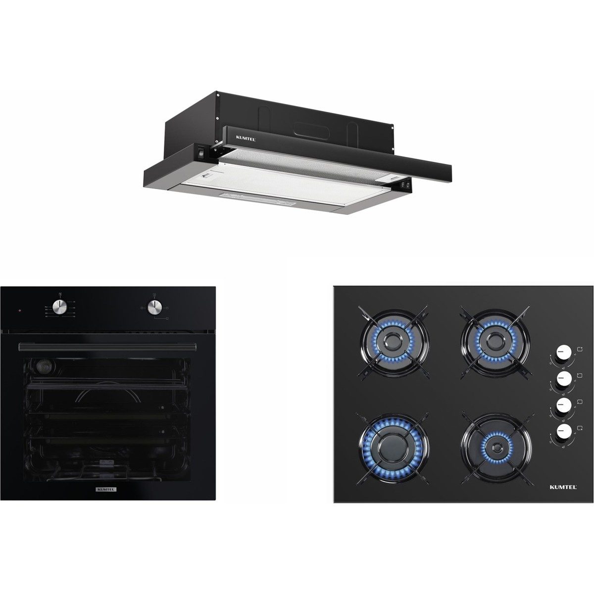 Kumtel Siyah Aspiratörlü Home Ankastre Set (B66-S2 + KO-40TAHDF + DS6-905S) HBCV00002KB1MF