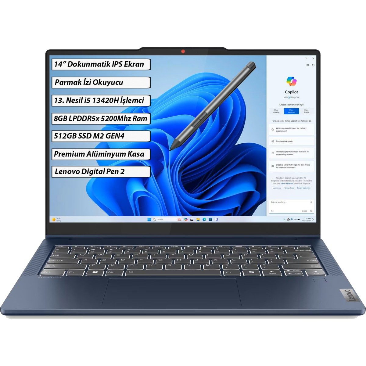 Lenovo IdeaPad 5 2-in-1 14IRH9 Intel Core i5 13420H 8GB 512GB SSD Windows 11 Home 14" WUXGA Dokunmatik Taşınabilir Bilgisayar 83KX005CTR + Lenovo Kalem HBCV00007VYYHM