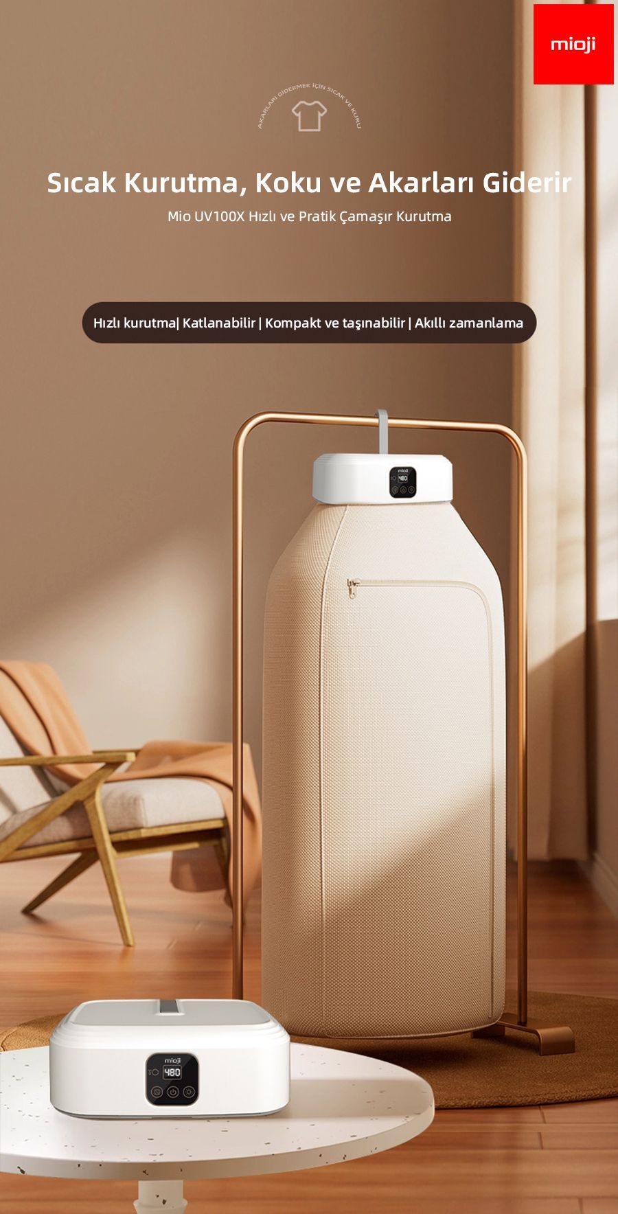 Mioji UV100X Yeni Nesil UV Işıklı Taşınabilir Portatif Askılı Katlanabilir Çamaşır Kurutma Makinesi