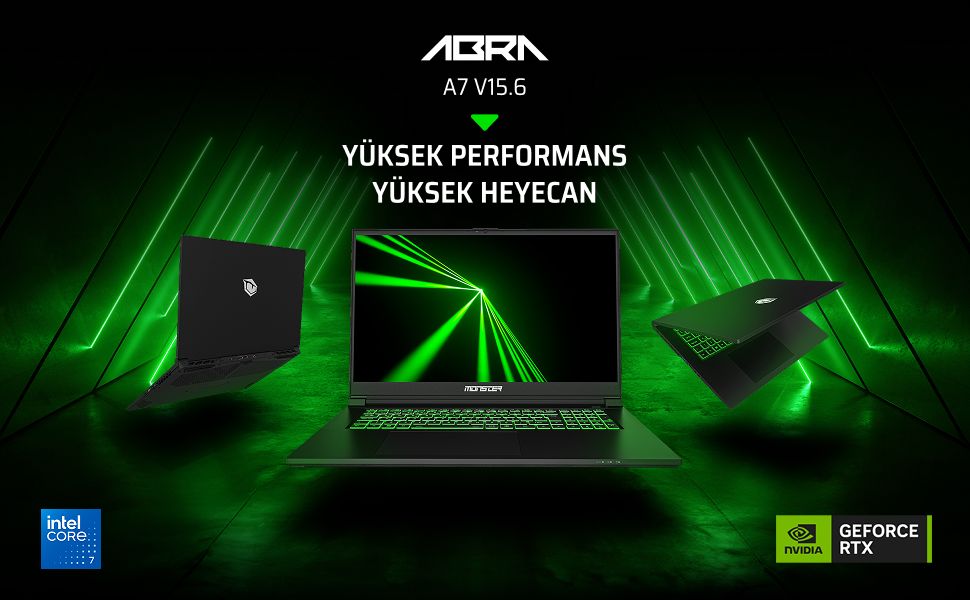 Monster Abra A7 V15.6.4 Intel Core 7 250H 16 GB RAM 1 TB SSD 4 GB RTX 3050 FreeDOS 17,3" 144 Hz Oyun Bilgisayarı