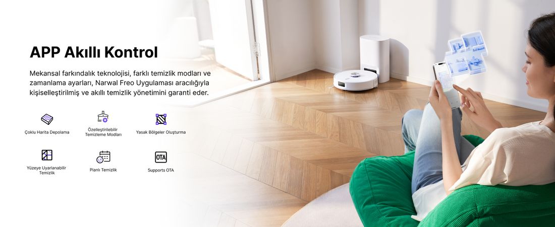Narwal Freo S Akıllı Robot Süpürge Beyaz,8000PA Emiş Gücü