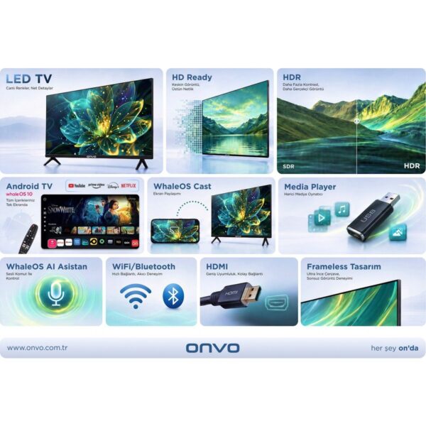 Onvo 32VL80F2HA 32” 82 Ekran Uydu Alıcılı HD Ready WhaleOS LED TV