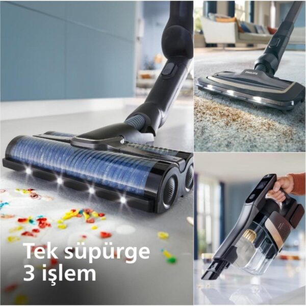 Philips 0 – 250 Watt Islak & Kuru Aqua Trio 9000 Seri Dijital Ekran, Hibrit Güç Motorlu Premium Kablosuz Dikey Süpürge