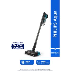 Philips 6000 Serisi Kablosuz Dikey Süpürge, PowerCyclone 11, Aqua Modül ile Kolay Mop, TriActive LED Başlık, 64 Dakika Kullanım, XC6553/01 HBCV00007ZBFXH