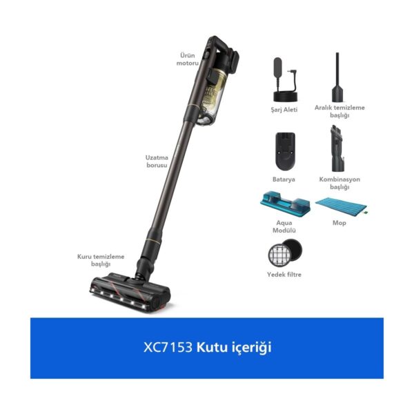 Philips 7000 Serisi Aqua 25.2 V Kablosuz Dik Süpürge, PowerCyclone 12, 80 dk’ya Kadar Kullanım, XC7153/10