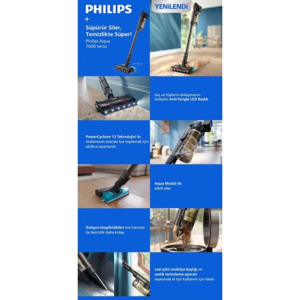 Philips 7000 Serisi Aqua 25.2 V Kablosuz Dik Süpürge, PowerCyclone 12, 80 dk’ya Kadar Kullanım, XC7153/10