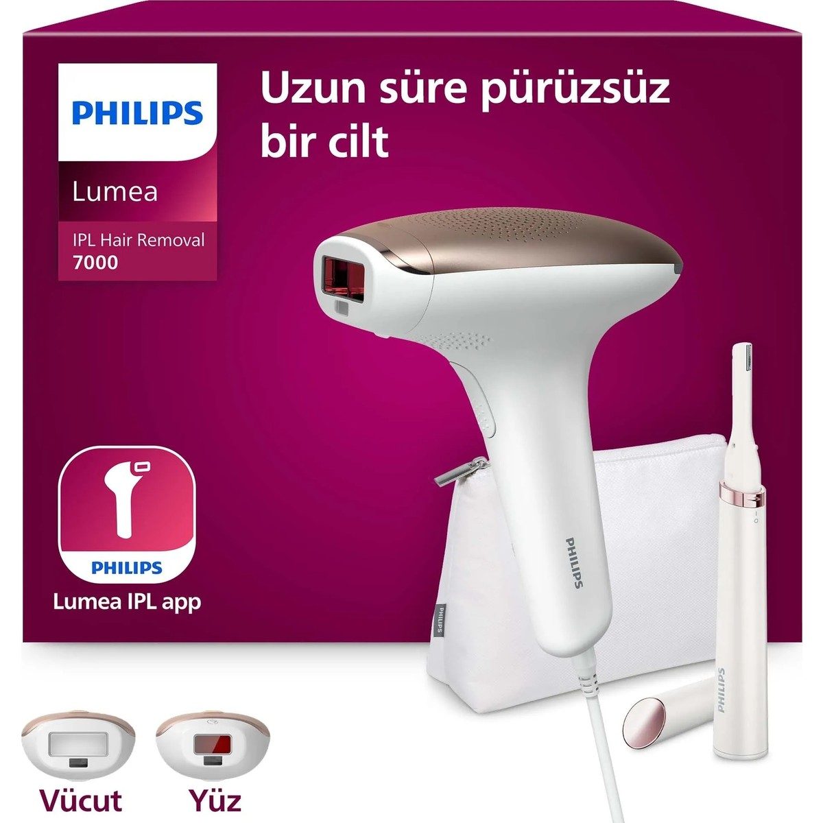 Philips Lumea 7000 Serisi BRI921/00 IPL Tüy Alma, Tüy Kısaltıcı,Vücut ve Yüz için 2 Başlık, Çanta HBV00000DTSPH