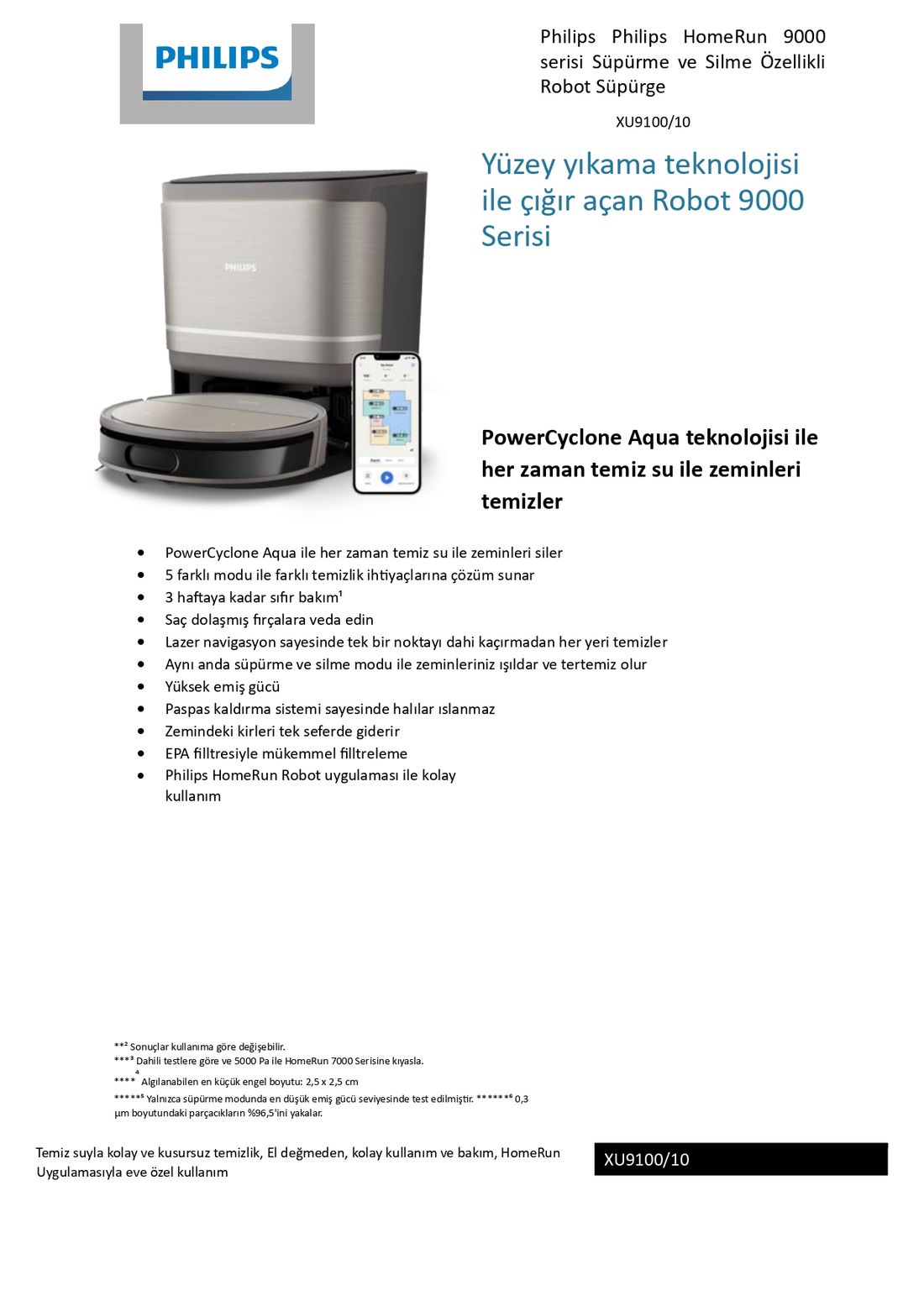 Philips XU9100/10 Homerun 9000 Serisi Islak Temizlik Yapabilen Robot Süpürge