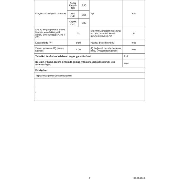 Profilo CGA25202TR A Enerji Sınıfı 10 kg 1200 Devir Çamaşır Makinesi