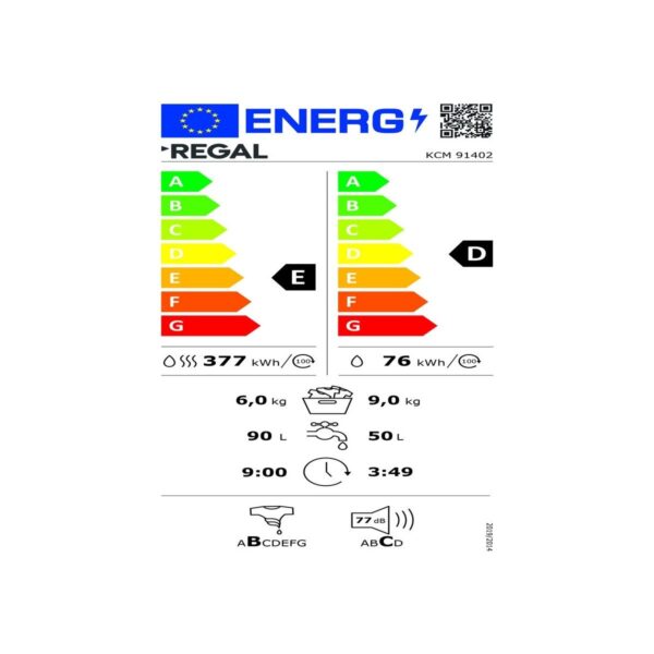 Regal Kurutmalı Çamaşır Makinesi 9 kg Kapasite D Enerji Sınıfı 1400 Devir Hızı ile Etkili Temizlik KCM 91402