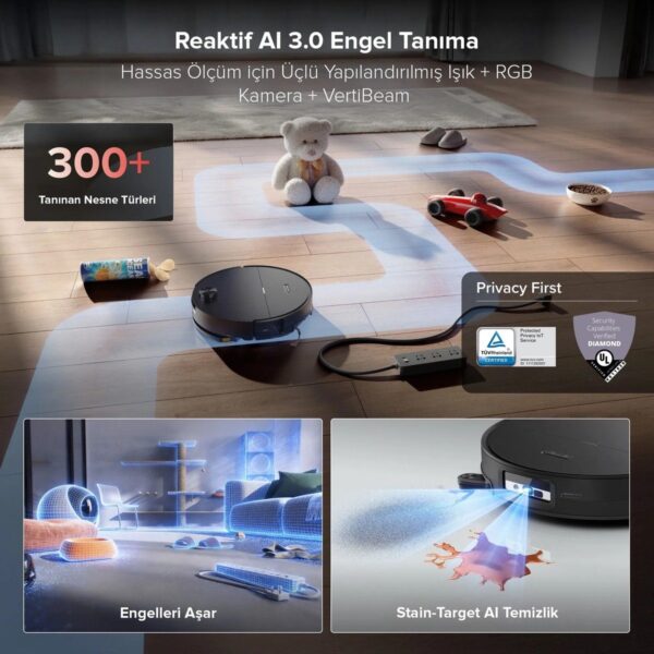 Roborock Saros 20 Sonic Akıllı Robot Süpürge 36.000 Pa – Siyah
