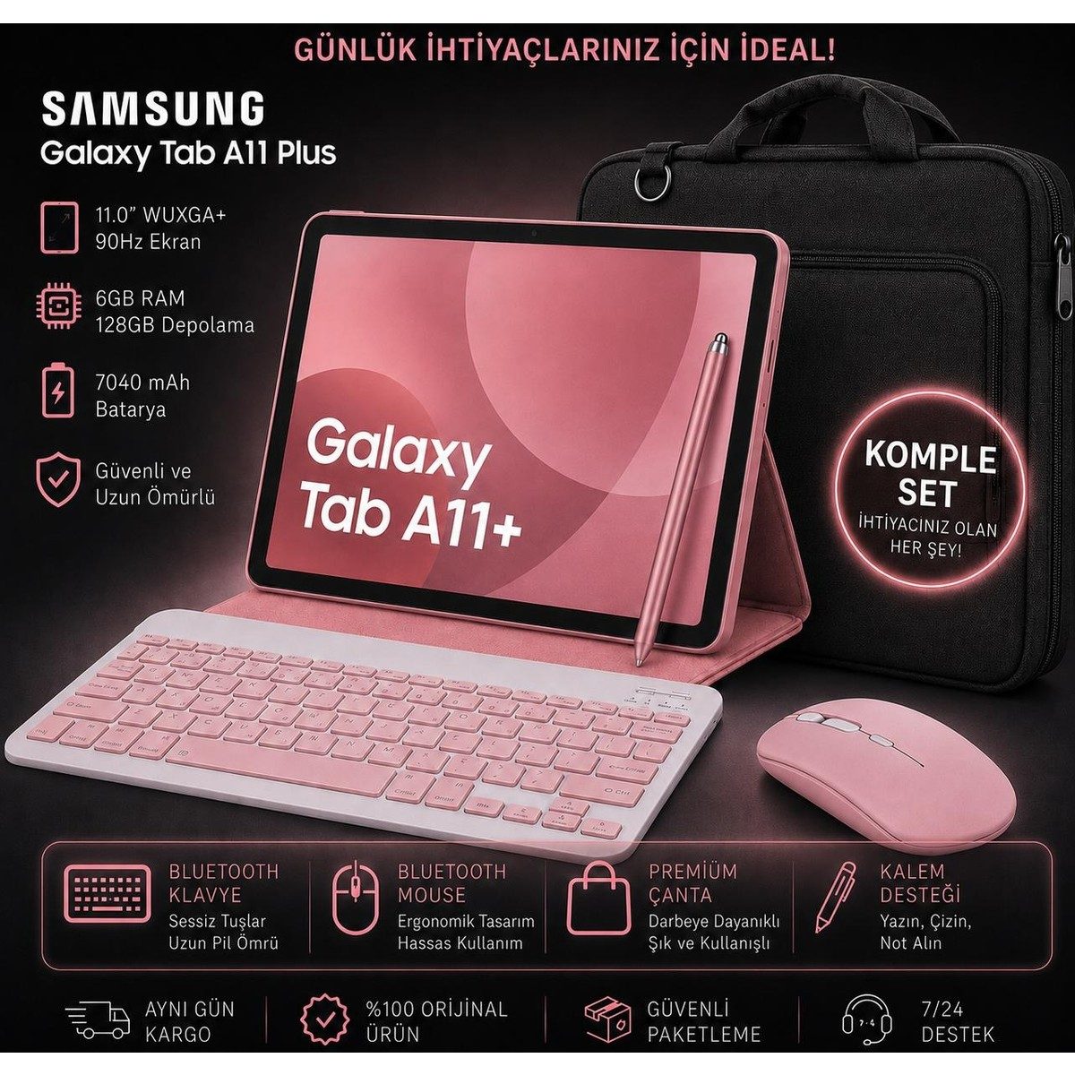 Samsung Galaxy Tab A11+ Plus 11 inç FHD+ Ekran 6GB RAM 128GB Depolama Android Tablet Gri - Siyah