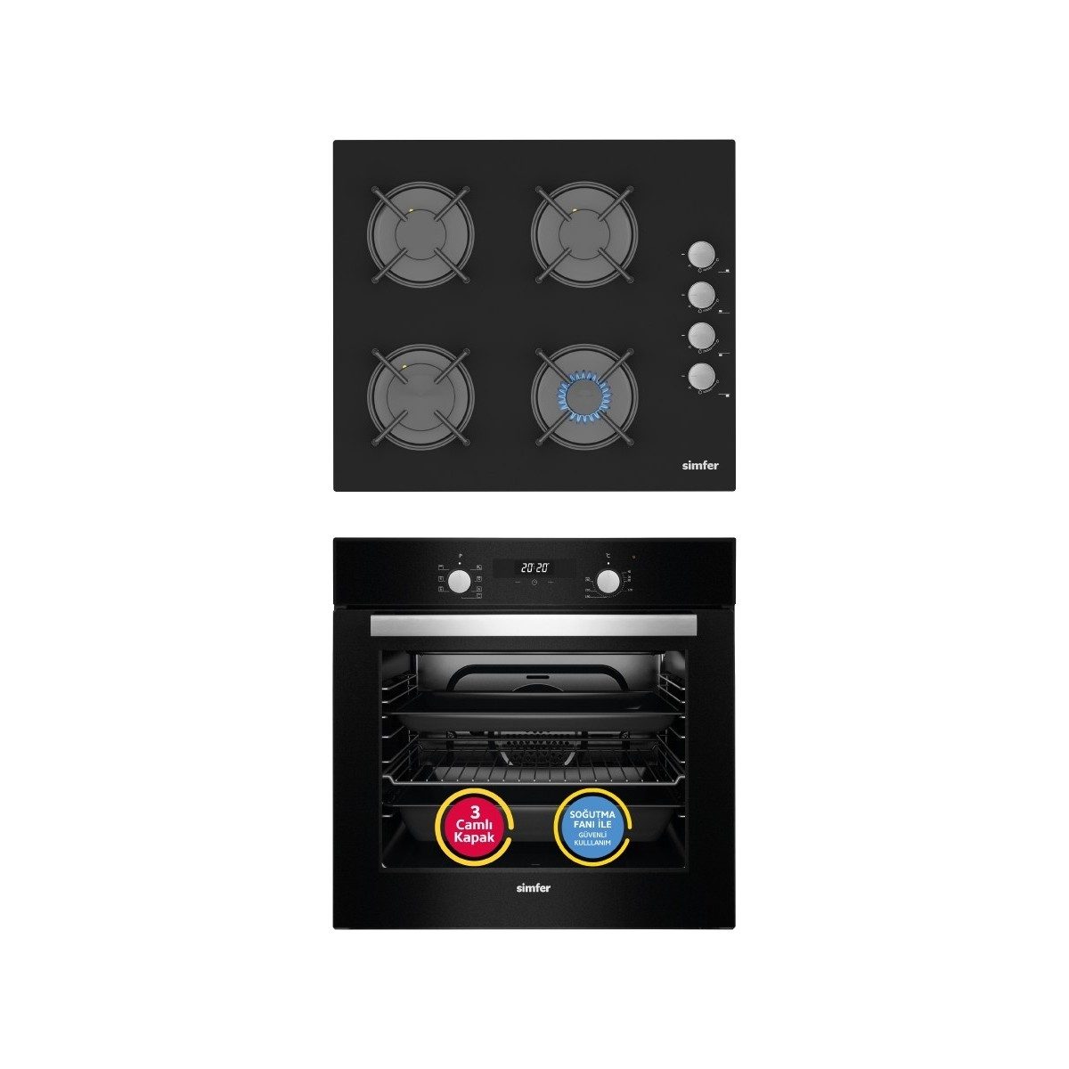 Simfer 0+7 Fonksiyon Power Turbo Siyah 2'li Ankastre Set (7327 Fırın + 3500 Ocak) HBCV0000BJ9T9G