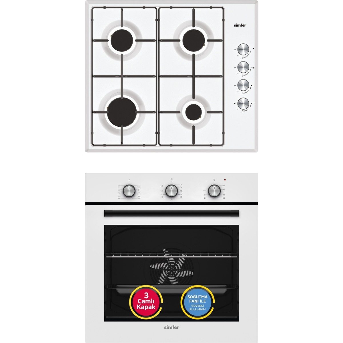 Simfer 0+8 Fonksiyon Trend Mekanik Beyaz Turbo Özellikli Emaye Ocaklı 2'li Ankastre Set (Fırın+Ocak) HBCV0000DT3B59
