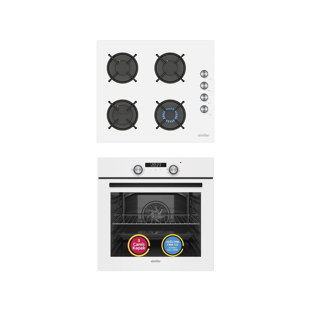 Simfer Ankastre Set Beyaz Cam Ocaklı Dijital Power Turbo Fanlı 2'li Set (Fırın + Ocak) HBCV0000BJ9YCM