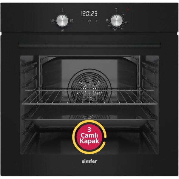 Simfer Ankastre Set Siyah Dijital Power Turbo Fanlı Elektrikli Cam Ocaklı 2’li Set (Fırın+Elektrikli Ocak)