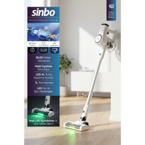 Sinbo SVC-8636 1L Toz Haznesi Olan Kablosuz Dikey Şarjlı 2200MAH Li-Ion BLDC Motor Teknolojisi ile Güçlü Emiş Beyaz