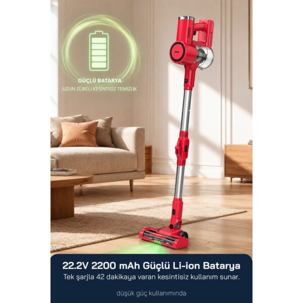 Sinbo SVC-8642 Kablosuz Dikey Şarjlı Süpürge 22.2V Bldc Motor LED Işıklı Turbo Başlık 1l Toz Hazneli