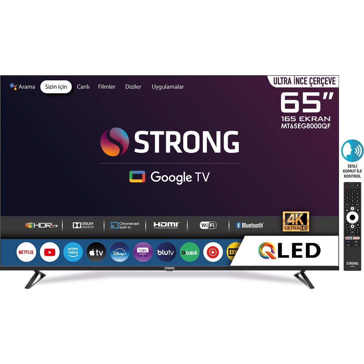 Strong 65" 165 Ekran 4K Ultra HD QLED Smart TV Dahili Uydu Alıcılı Google TV MT65EG8000QF HBCV0000724KOG