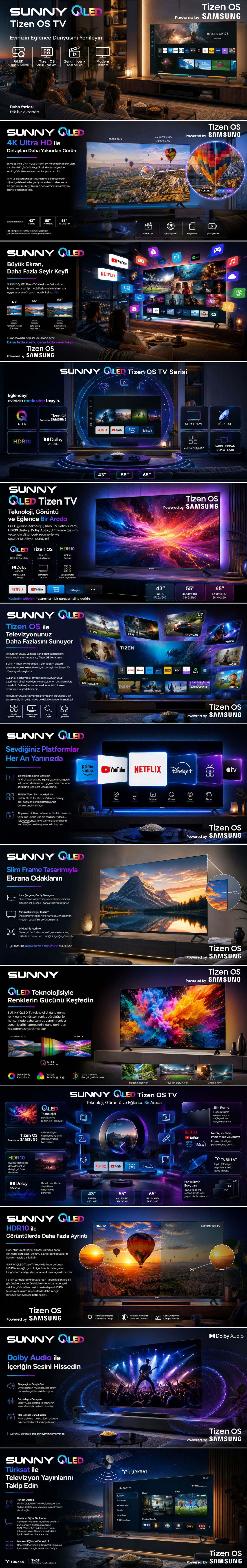 Sunny SN55QUPRL-T08I PERLA 55'' 139 Ekran Uydu Alıcılı 4K Ultra HD Smart Tizen QLED TV