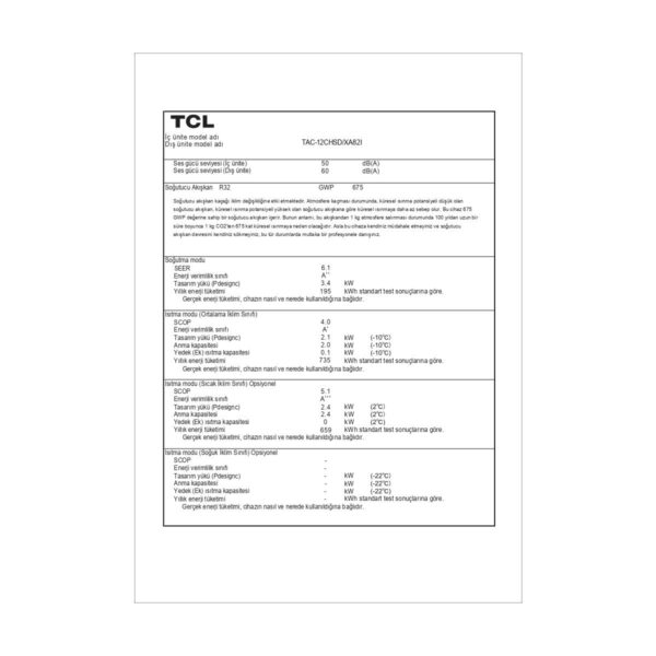 TCL Elite TAC-12CHSD-XA82I A++ Enerji Sınıfı 12000 BTU Inverter Duvar Tipi Klima