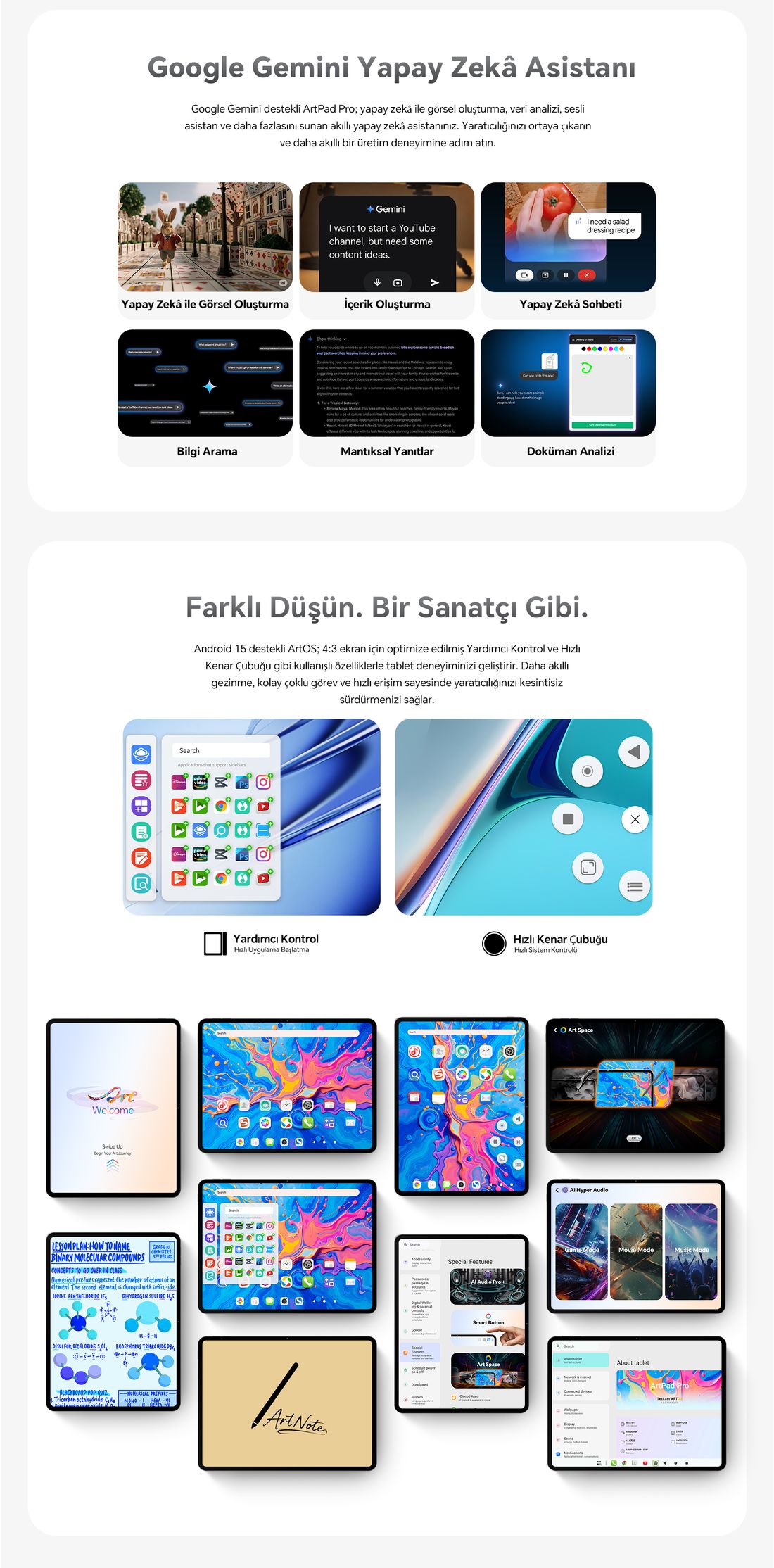 Teclast Artpad Pro 8/256 GB Lte 12.7" Gri + Akıllı Kalem