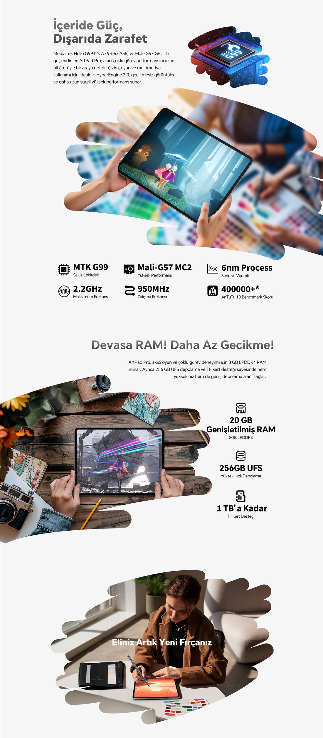 Teclast Artpad Pro 8/256 GB Lte 12.7" Gri + Akıllı Kalem