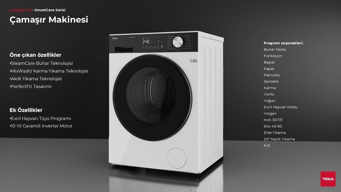 Teka WM 20941 WH 9 Kg Çamaşır Makinesi 1400 Devir A Enerji Sınıfı ile Güçlü Yıkama