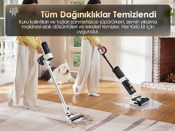 Tineco Floor One Switch S6 Power Kit Kablosuz Akıllı Islak Kuru Elektrikli Süpürge, Zemin Temizleyici Paspas, 21KPA Güçlü Emiş, Çoklu Yüzey Için 5i1 Arada Süpürge